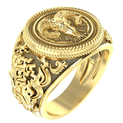 Aries Zodiac Skull Ring Constellation Horoscope Gothic for Men Women Brass Jewelry Size 6-15 Br-342