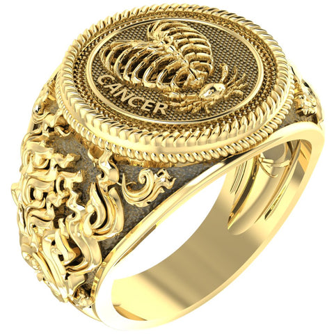 Cancer Zodiac Skull Ring Constellation Horoscope Gothic for Men Women Brass Jewelry Size 6-15 Br-343
