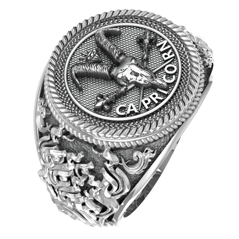 Capricorn Zodiac Skull Ring Constellation Horoscope Gothic for Men Women Jewelry 925 Sterling Silver R-344