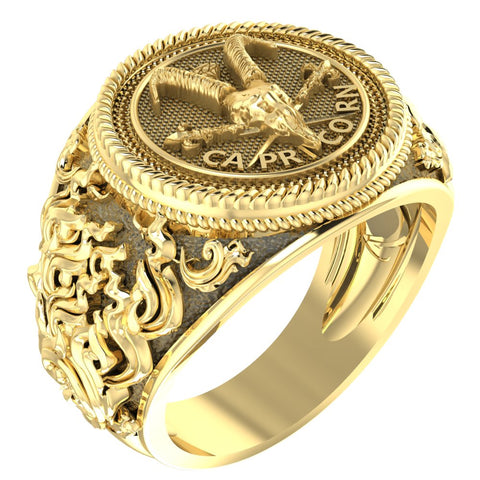 Capricorn Zodiac Skull Ring Constellation Horoscope Gothic for Men Women Brass Jewelry Size 6-15 Br-344