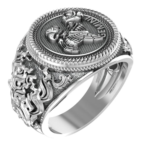 Gemini Zodiac Skull Ring Constellation Horoscope Gothic for Men Women Jewelry 925 Sterling Silver R-345