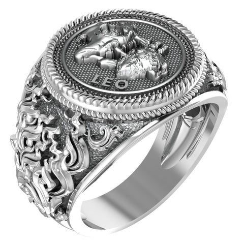 Leo Zodiac Skull Ring Constellation Horoscope Gothic for Men Women Jewelry 925 Sterling Silver R-346