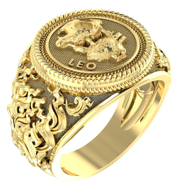 Leo Zodiac Skull Ring Constellation Horoscope Gothic for Men Women Brass Jewelry Size 6-15 Br-346