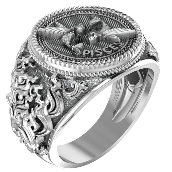 Pisces Zodiac Skull Ring Constellation Horoscope Gothic for Men Women Jewelry 925 Sterling Silver R-348