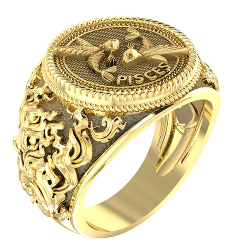 Pisces Zodiac Skull Ring Constellation Horoscope Gothic for Men Women Brass Jewelry Size 6-15 Br-348