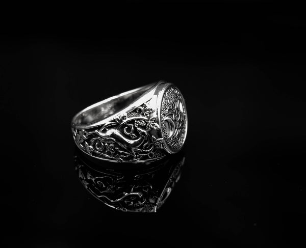 Triple Moon Pentacle Pentagram Ring with Tree of Life Wiccan Pagan Jewelry 925 Sterling Silver R-373