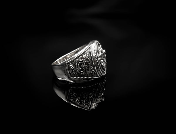 Bear and Fish Ring for Men Animal Jewelry 925 Sterling Silver R-410