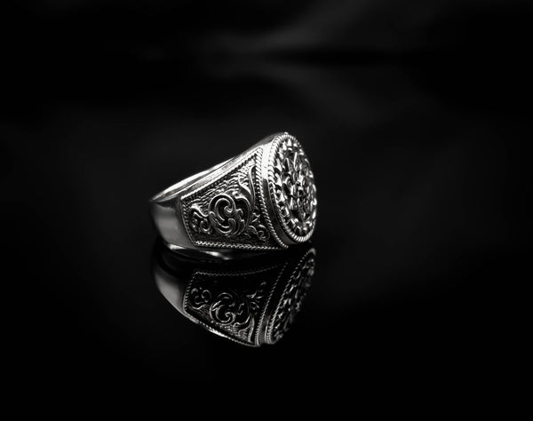 Mandala Ring for Men Flower of Life Jewelry 925 Sterling Silver R-414