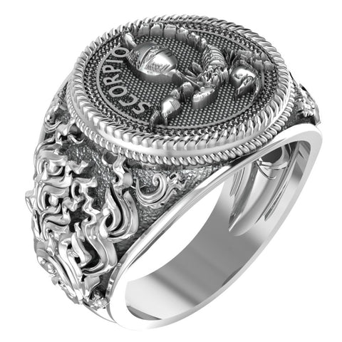Scorpio Zodiac Skull Ring Constellation Horoscope Gothic for Men Women Jewelry 925 Sterling Silver R-350