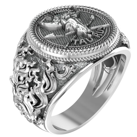 Taurus Zodiac Skull Ring Constellation Horoscope Gothic for Men Women Jewelry 925 Sterling Silver R-351