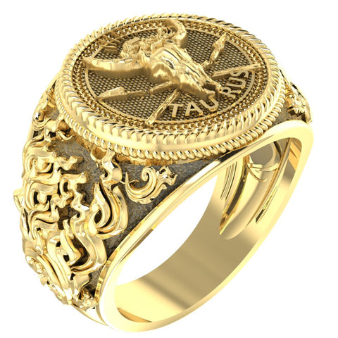Taurus Zodiac Skull Ring Constellation Horoscope Gothic for Men Women Brass Jewelry Size 6-15 Br-351