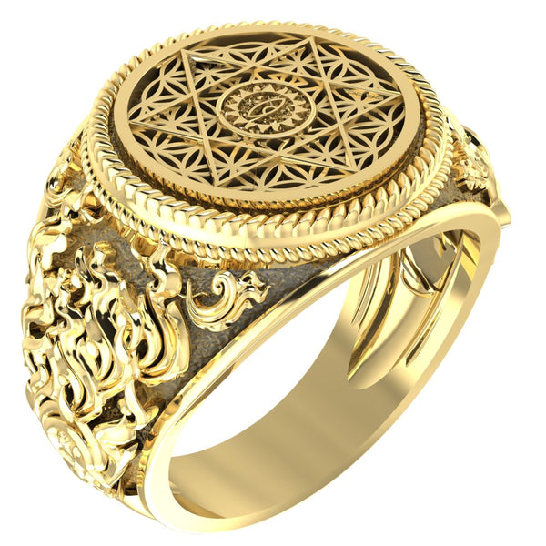 Flower Of Life Ring Pentacle Christian Pentagram for Men Women Brass Jewelry Size 6-15 Br-354