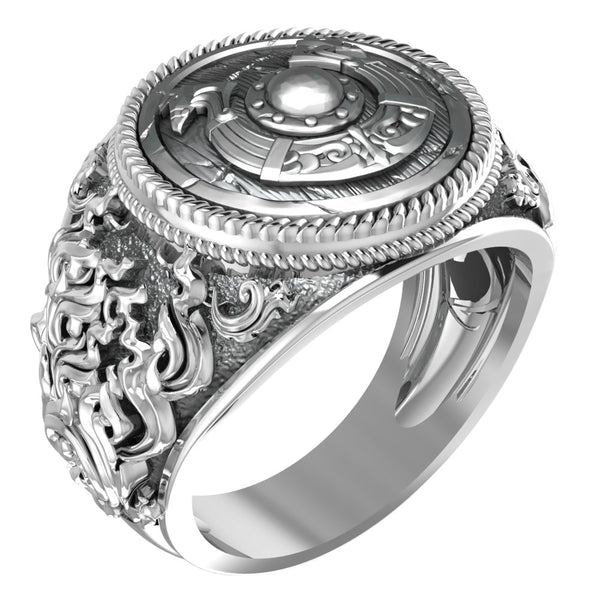 Viking Shield Ring Norse Shield with Viking Dragon Scandinavian Jewelry 925 Sterling Silver R-356