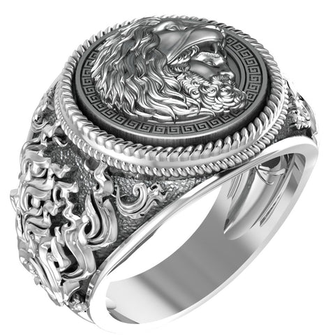 Hercules with Lion Ring Ancient Greek Mythology for Men Women Jewelry 925 Sterling Silver R-358