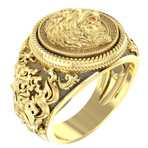 Hercules with Lion Ring Ancient Greek Mythology for Men Women Brass Jewelry Size 6-15 Br-358
