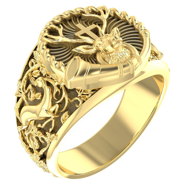 Deer with Cross Ring Christian St. Hubert Medal for Men Women Brass Jewelry Size 6-15 Br-359