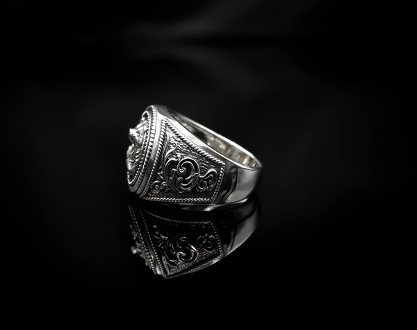 Bear and Fish Ring for Men Animal Jewelry 925 Sterling Silver R-410