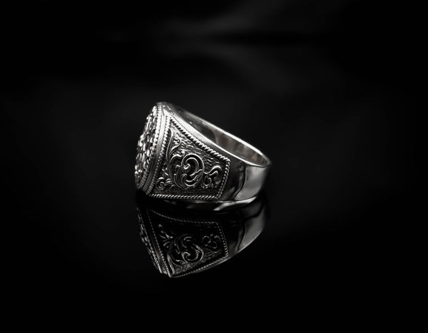 Mandala Ring for Men Flower of Life Jewelry 925 Sterling Silver R-414