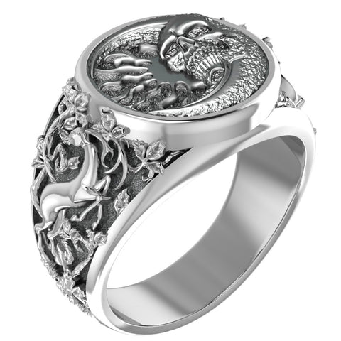 Skull in Crescent Moon and Sun Ring for Men Women Gothic Skull Biker Jewelry 925 Sterling Silver R-363