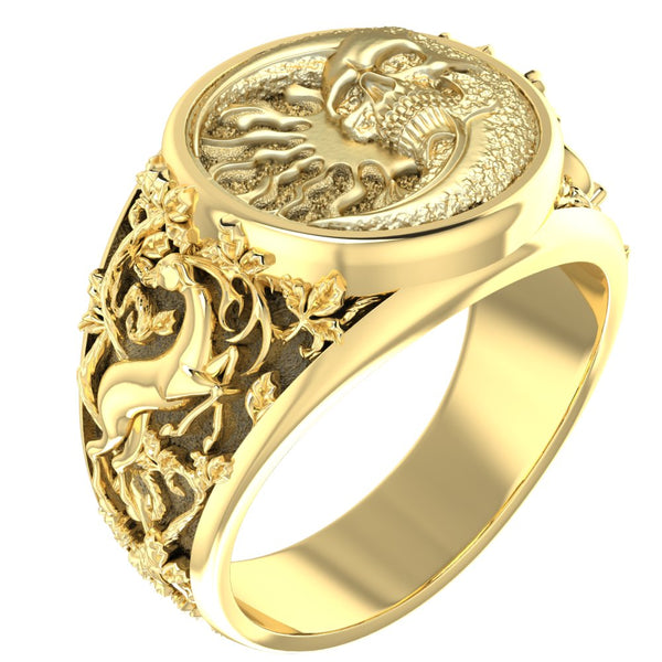 Skull in Crescent Moon and Sun Ring for Men Women Gothic Skull Biker Brass Jewelry Size 6-15 Br-363