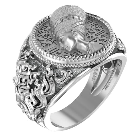 Egyptian Queen Nefertiti Ring for Men Women Egypt Ankh Cross Jewelry 925 Sterling Silver R-365