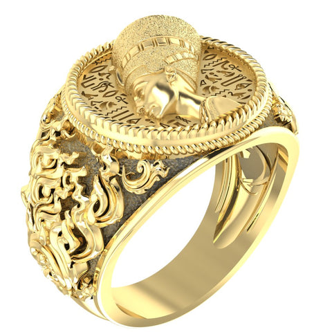 Egyptian Queen Nefertiti Ring for Men Women Egypt Ankh Cross Brass Jewelry Size 6-15 Br-365