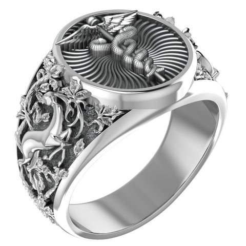 Caduceus Ring for Men Women Medical Emergency Alert Jewelry 925 Sterling Silver R-366