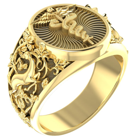 Caduceus Ring for Men Women Medical Emergency Alert Brass Jewelry Size 6-15 Br-366