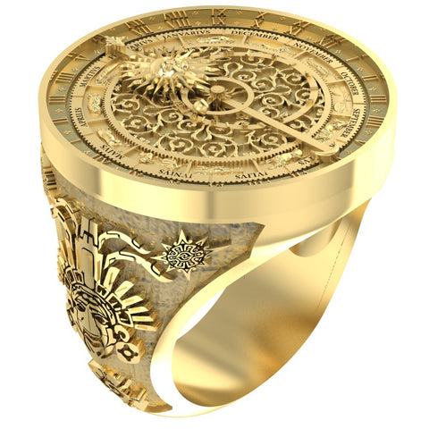 Astronomical Clock Ring for Men Women Zodiac Gothic Mayan Brass Jewelry Size 6-15 Br-369