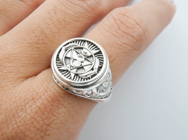 Ajna Third Eye Chakra Ring for Men Women Yoga Om Jewelry 925 Sterling Silver R-375