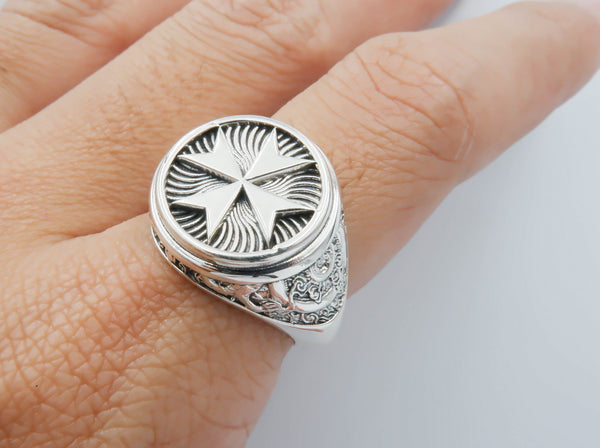 Maltese Cross Ring for Men Women Knight Templar Jewelry 925 Sterling Silver R-371