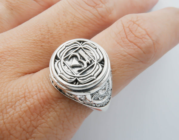 Muladhara Chakra Ring for Men Women Mandala Yoga Jewelry 925 Sterling Silver R-378