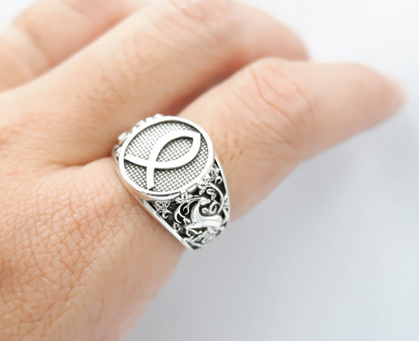 Christian Fish Ring Jesus Jewelry 925 Sterling Silver Size 6-15 R-495