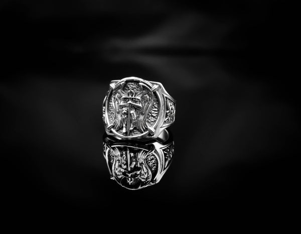 St Michael Ring for Men Archangel Michael Catholic Jewelry 925 Sterling Silver R-411