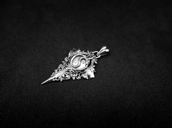 Yin and Yang Dragon Pendant Amulet Boho Protection Jewelry 925 Sterling Silver R-452