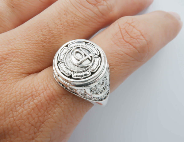 Svadhisthana Chakra Ring for Men Women Mandala Yoga Jewelry 925 Sterling Silver R-380