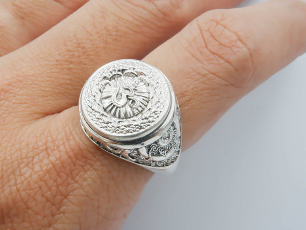 Sahasrara Chakra Ring for Men Women Mandala Yoga Om Jewelry 925 Sterling Silver R-379