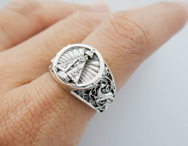 Our Lady Of Guadalupe Virgin Mary Ring for Men Women Christian Jewelry 925 Sterling Silver R-368