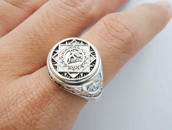 Vishuddha Chakra Ring for Men Women Mandala Yoga Jewelry 925 Sterling Silver R-381