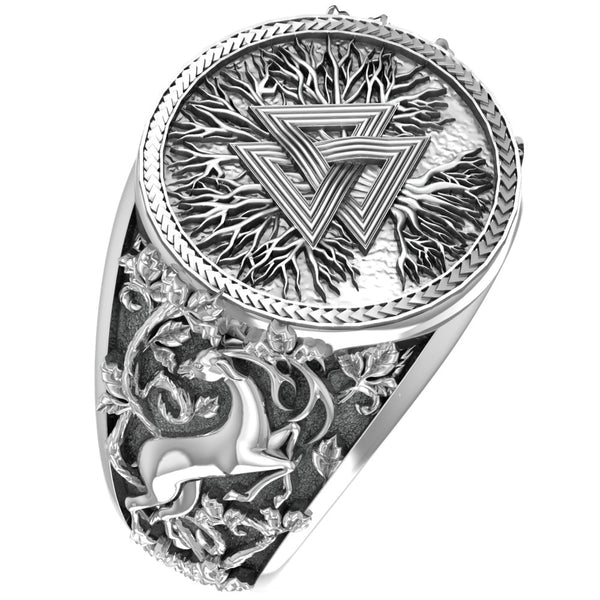 Valknut Ring with Tree of life for Men Women Norse Nordic Viking Jewelry 925 Sterling Silver R-370