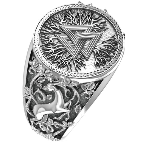 Valknut Ring with Tree of life for Men Women Norse Nordic Viking Jewelry 925 Sterling Silver R-370