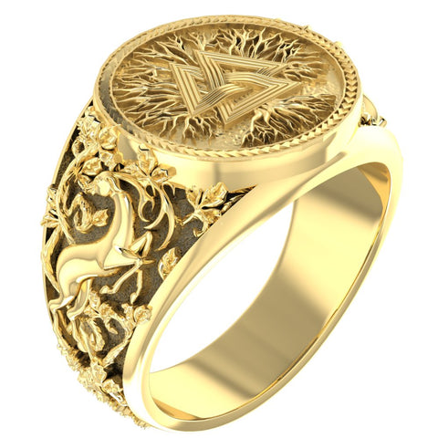 Valknut Ring with Tree of life for Men Women Norse Nordic Viking Brass Jewelry Size 6-15 Br-370