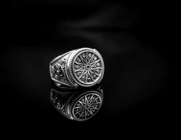 Trident Mandala Ring Greek Ancient Amulet Jewelry 925 Sterling Silver R-415