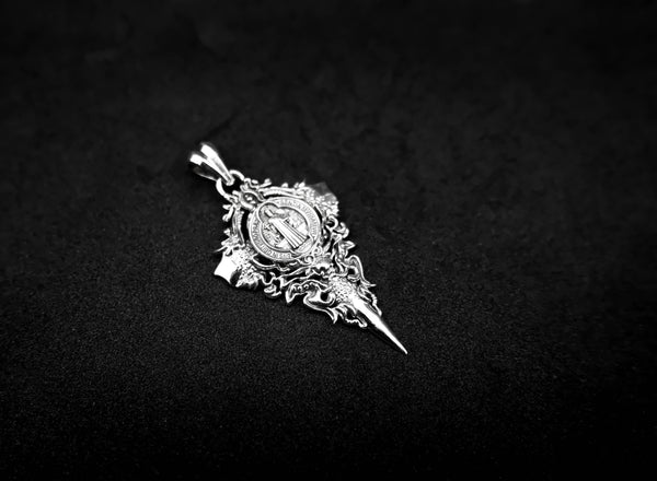 St Benedict Exorcism Cross Demon Protection Pendant Amulet Jewelry 925 Sterling Silver R-468
