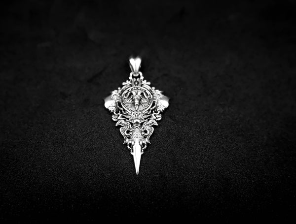 Satanic Baphomet Pendant Seal of Satan Pentagram Jewelry 925 Sterling Silver R-467