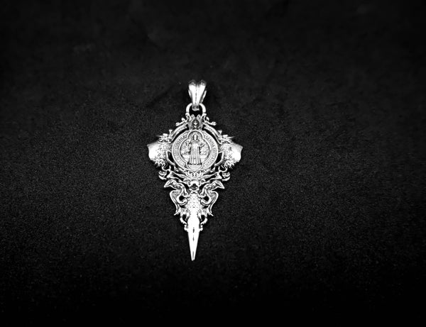 St Benedict Exorcism Cross Demon Protection Pendant Amulet Jewelry 925 Sterling Silver R-468