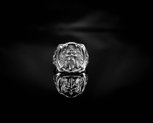 St Michael Ring for Men Archangel Michael Catholic Jewelry 925 Sterling Silver R-411