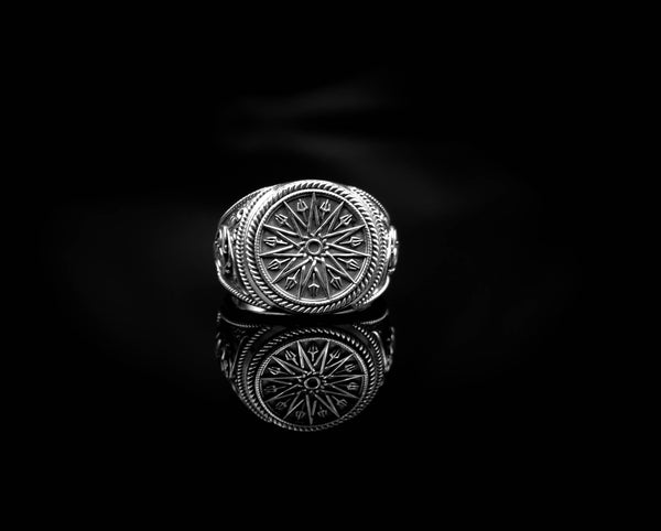 Trident Mandala Ring Greek Ancient Amulet Jewelry 925 Sterling Silver R-415