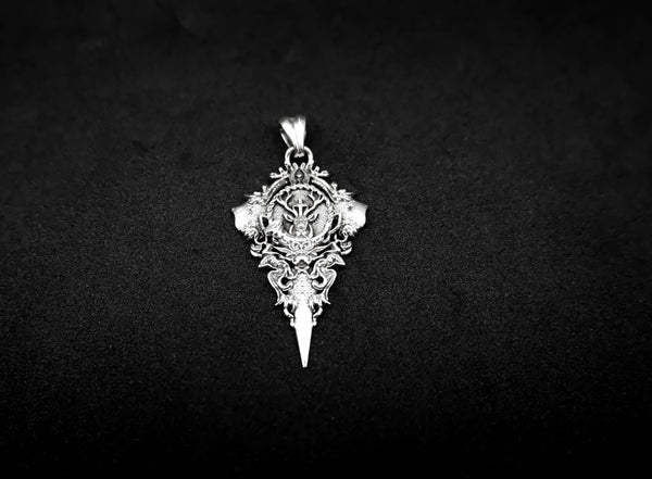 St. Hubert Religious Pendant Deer with Cross Christian Jewelry 925 Sterling Silver R-462