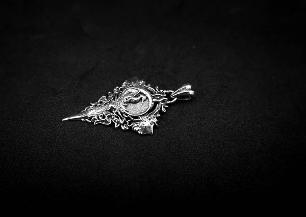 Dragon In Crescent Moon Pendant Scandinavian Norse Viking Jewelry 925 Sterling Silver R-472